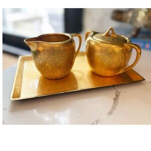 Rare Pickard China 24K Gold Encrusted Floral Creamer Sugar Set 483 Germany